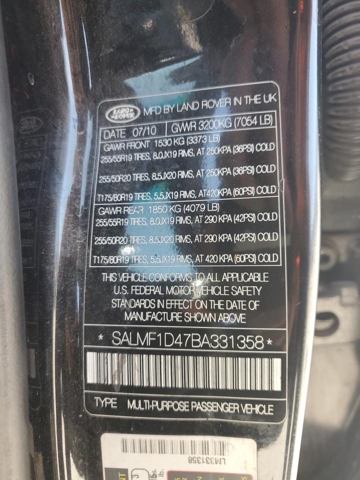 2011 Land Rover Range Rover Hse Luxury VIN: SALMF1D47BA331358 Lot: 71850005