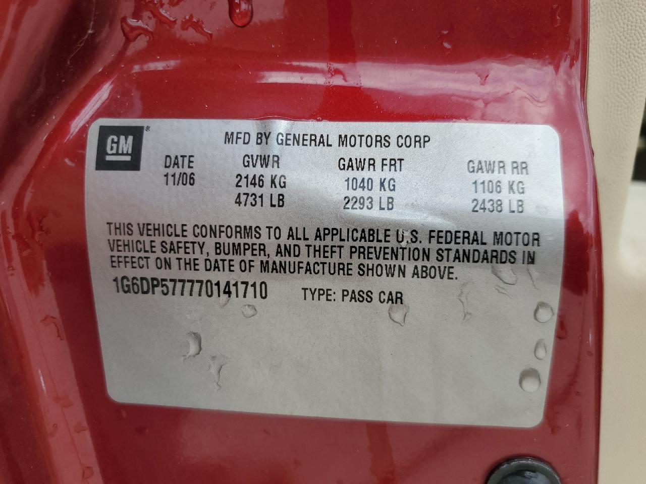 2007 Cadillac Cts Hi Feature V6 VIN: 1G6DP577770141710 Lot: 71199815