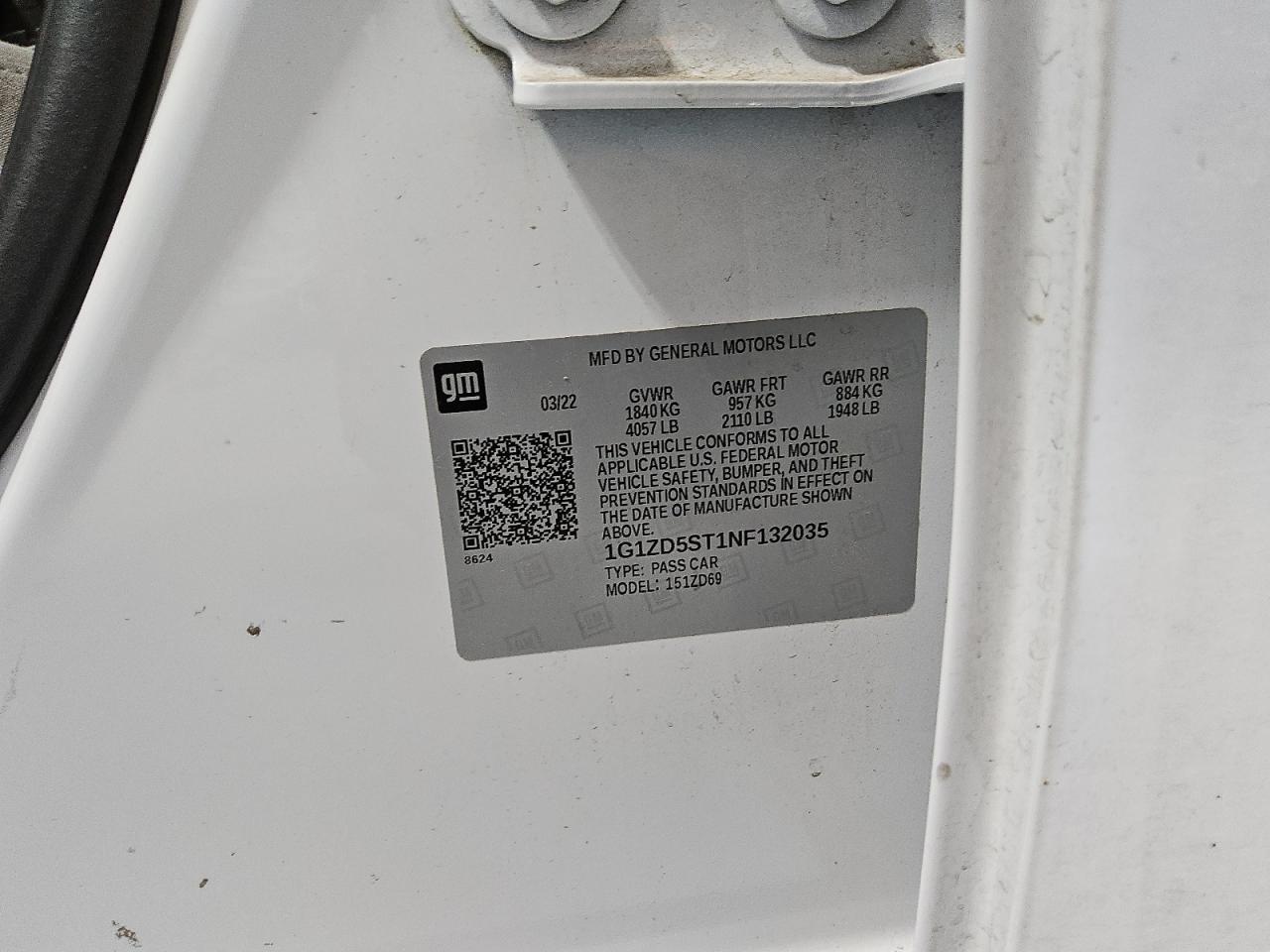 2022 Chevrolet Malibu Lt VIN: 1G1ZD5ST1NF132035 Lot: 71532555