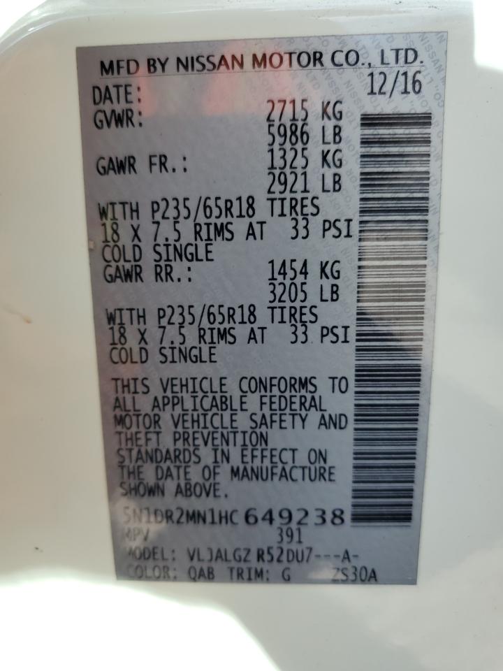 2017 Nissan Pathfinder S VIN: 5N1DR2MN1HC649238 Lot: 81630715