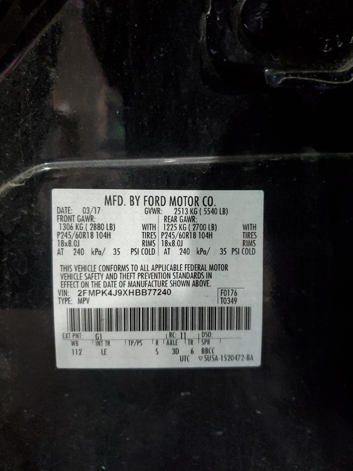 2017 Ford Edge Sel VIN: 2FMPK4J9XHBB77240 Lot: 80077115