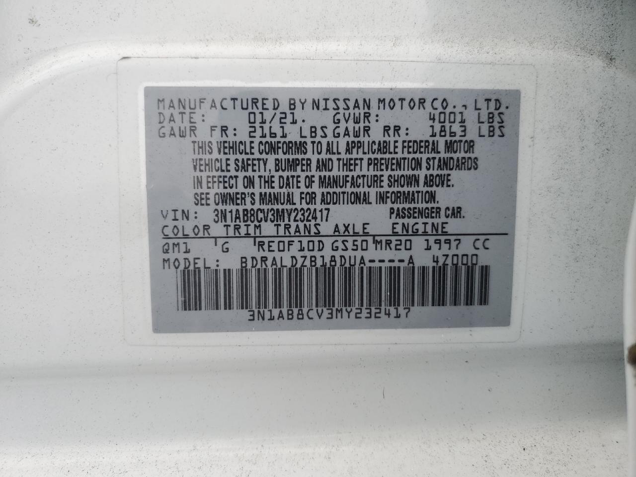 2021 Nissan Sentra Sv VIN: 3N1AB8CV3MY232417 Lot: 80800465