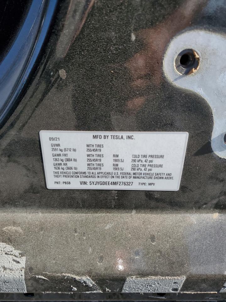 2021 Tesla Model Y VIN: 5YJYGDEE4MF276327 Lot: 80543595
