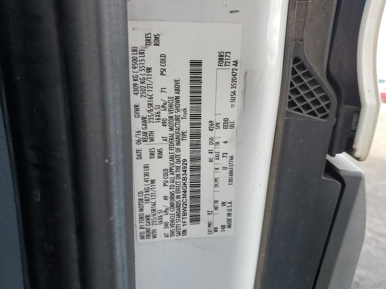 2016 Ford Transit T-350 VIN: 1FTBW2CM4GKB34929 Lot: 81285825