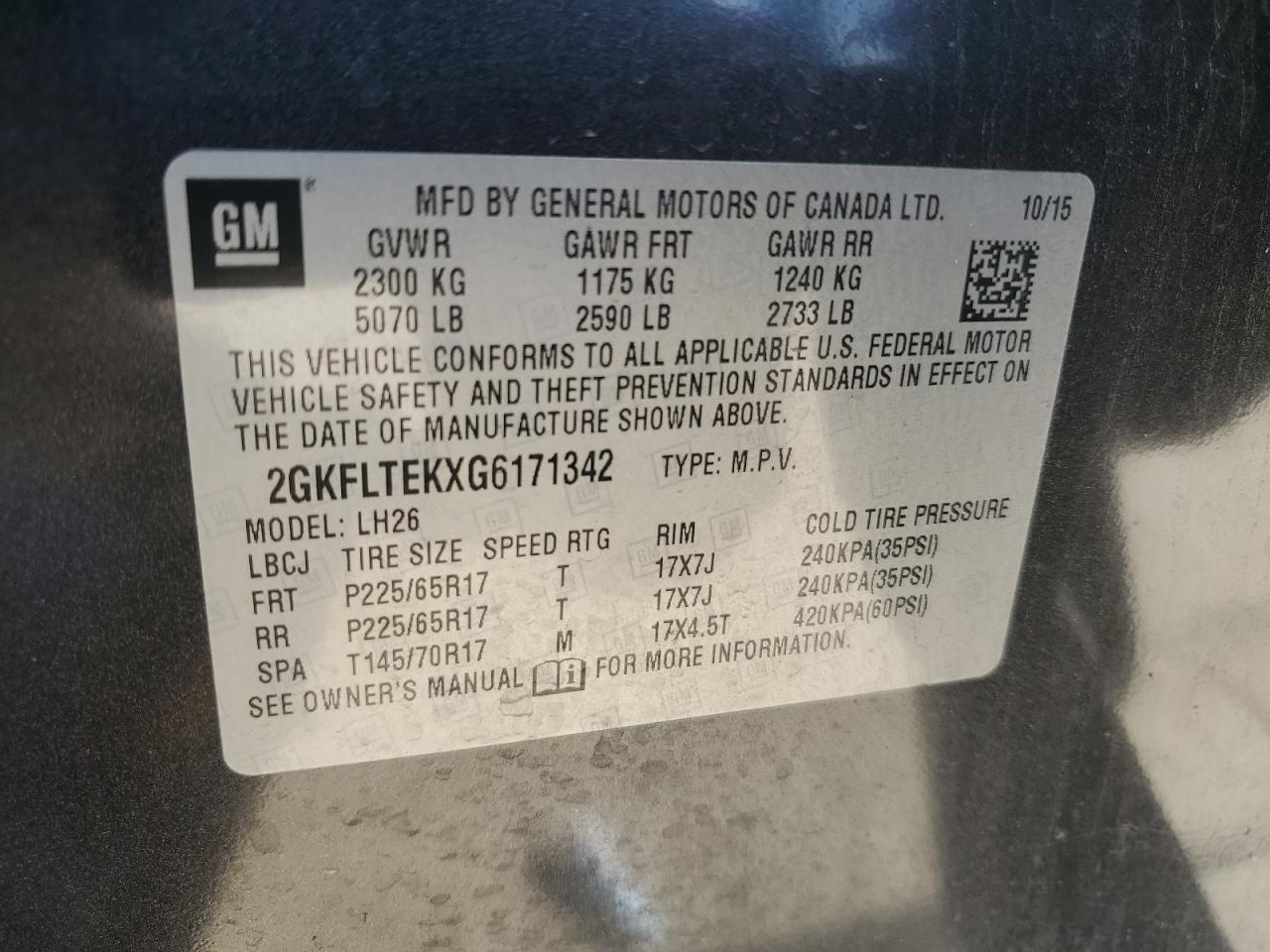 2016 GMC Terrain Sle VIN: 2GKFLTEKXG6171342 Lot: 84604965