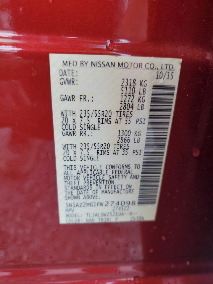 2015 Nissan Murano S VIN: 5N1AZ2MG1FN274098 Lot: 83777895