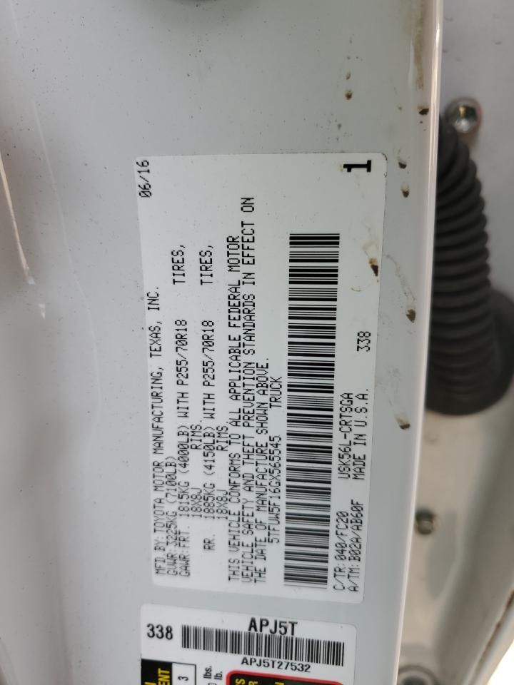 2016 Toyota Tundra Double Cab Sr VIN: 5TFUW5F16GX565545 Lot: 81628685