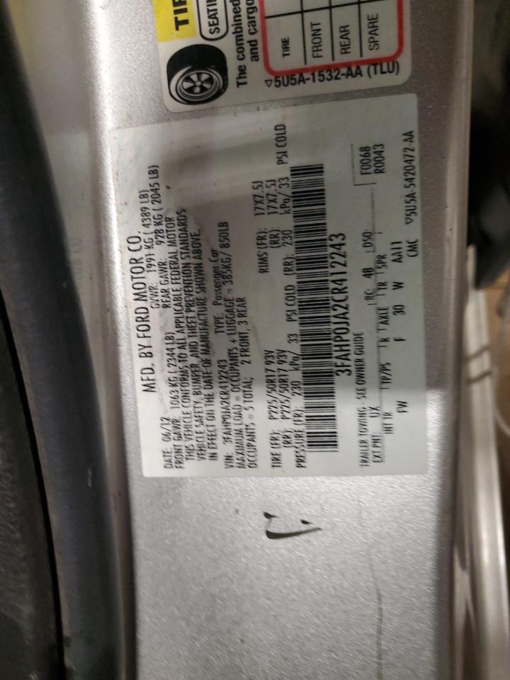 2012 Ford Fusion Sel VIN: 3FAHP0JA2CR412243 Lot: 80206115