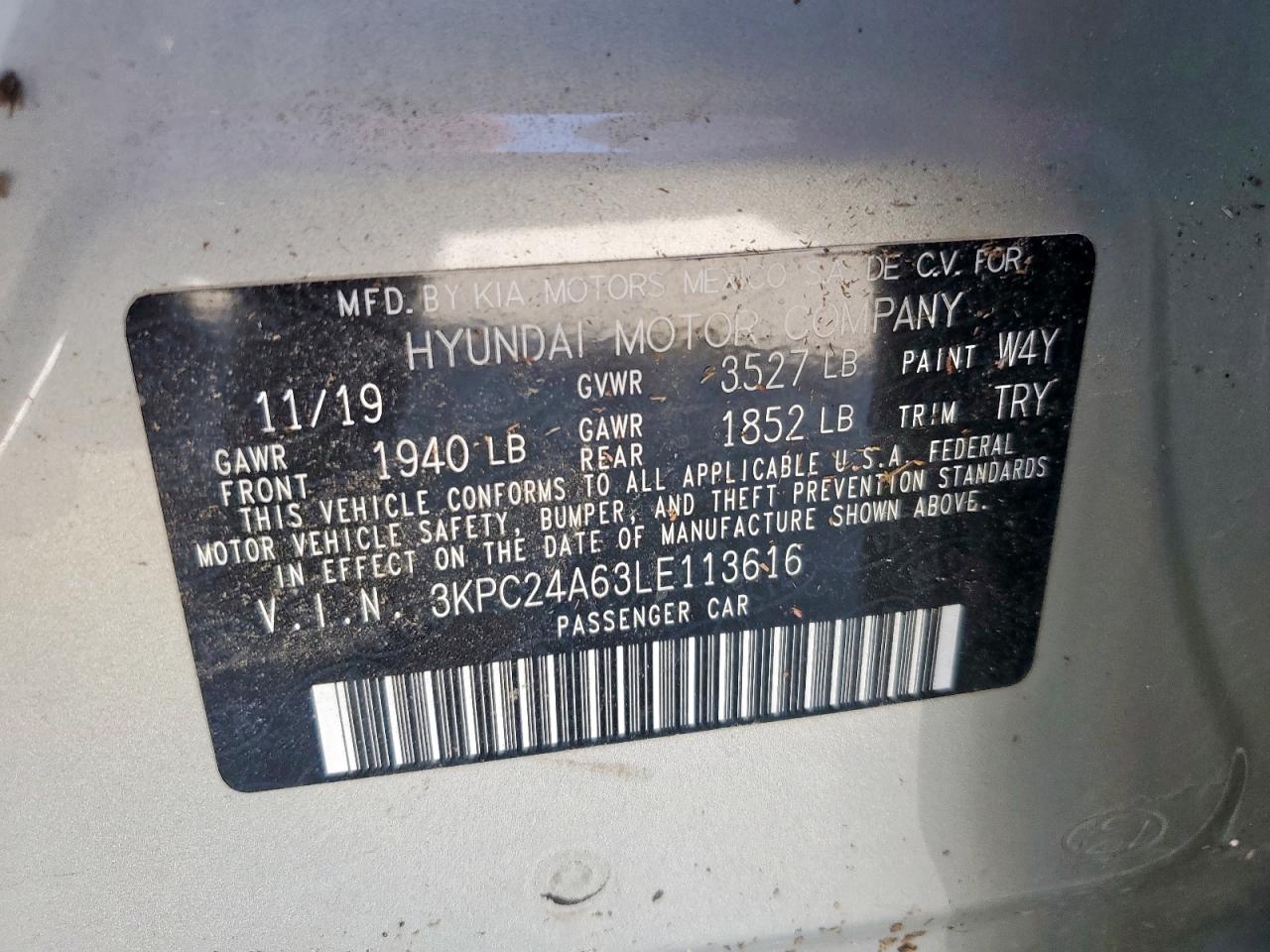 2020 Hyundai Accent Se VIN: 3KPC24A63LE113616 Lot: 81926155