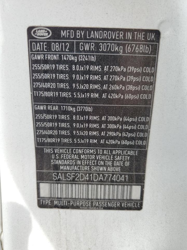 2013 Land Rover Range Rover Sport Hse VIN: SALSF2D41DA774041 Lot: 84551025