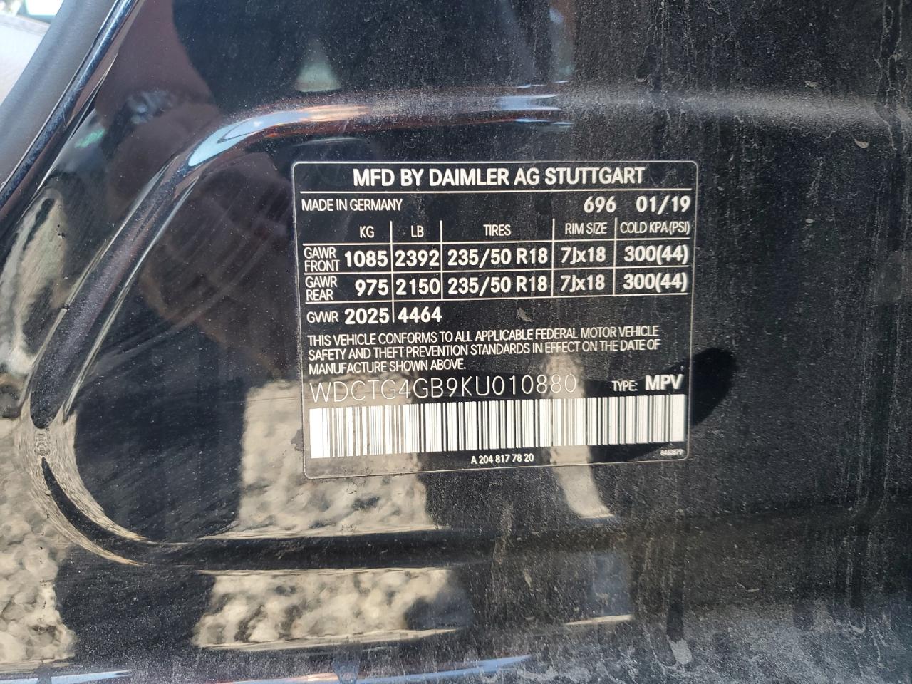 2019 Mercedes-Benz Gla 250 4Matic VIN: WDCTG4GB9KU010880 Lot: 80425575