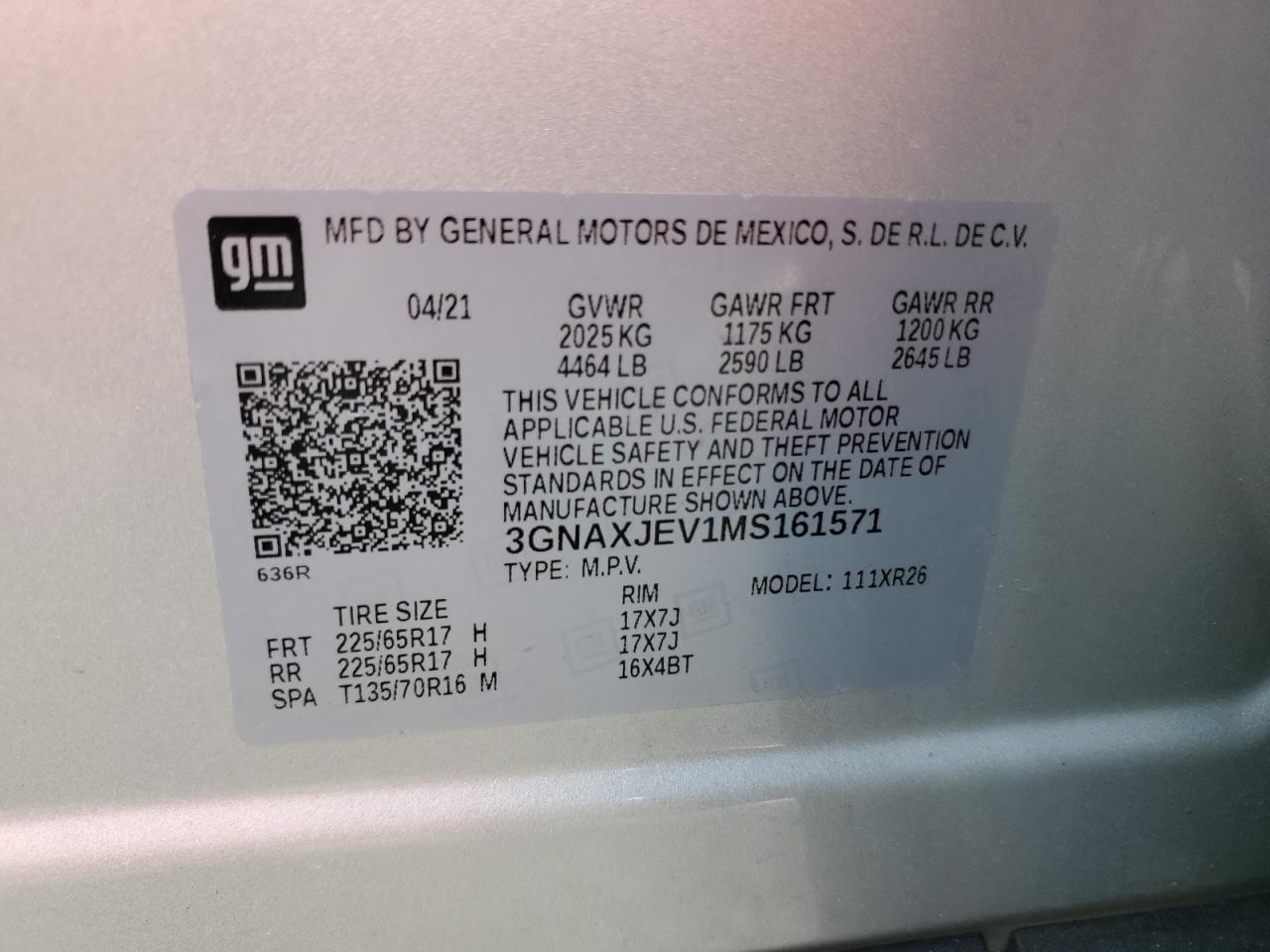 2021 Chevrolet Equinox Lt VIN: 3GNAXJEV1MS161571 Lot: 81819675