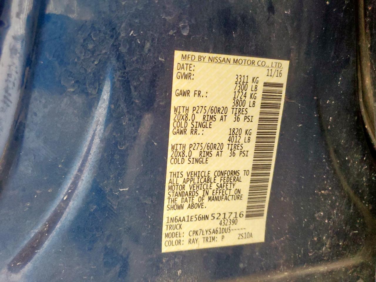 2017 Nissan Titan Sv VIN: 1N6AA1E56HN521716 Lot: 67197495