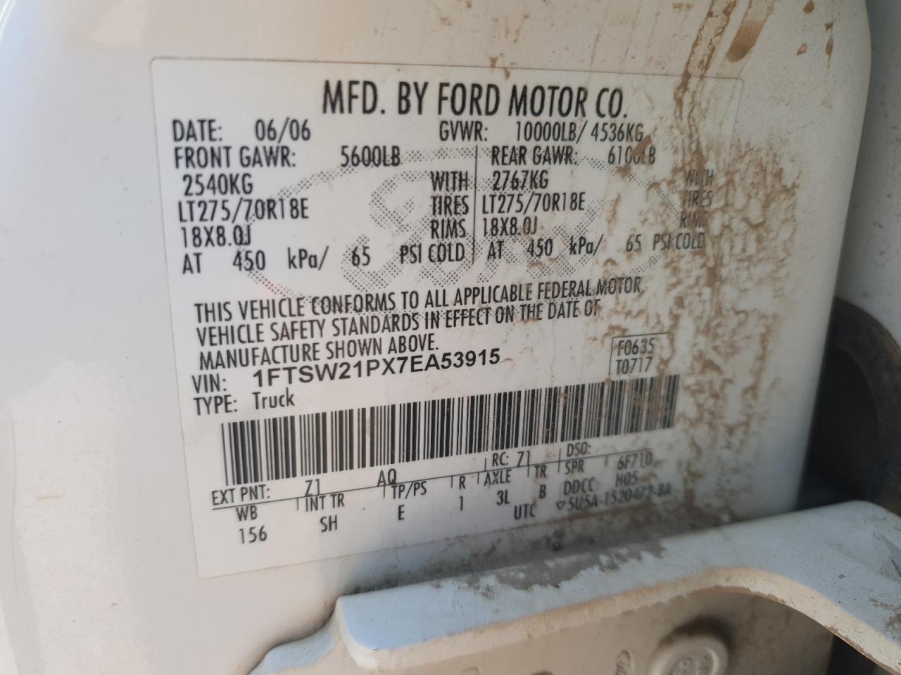 2007 Ford F250 Super Duty VIN: 1FTSW21PX7EA53915 Lot: 81392355