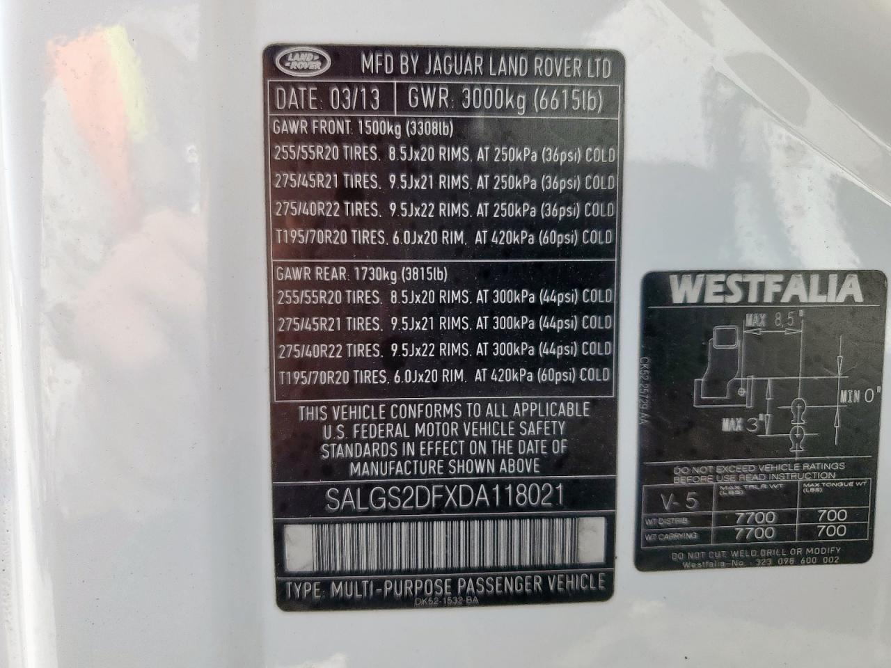 2013 Land Rover Range Rover Hse VIN: SALGS2DFXDA118021 Lot: 81488245