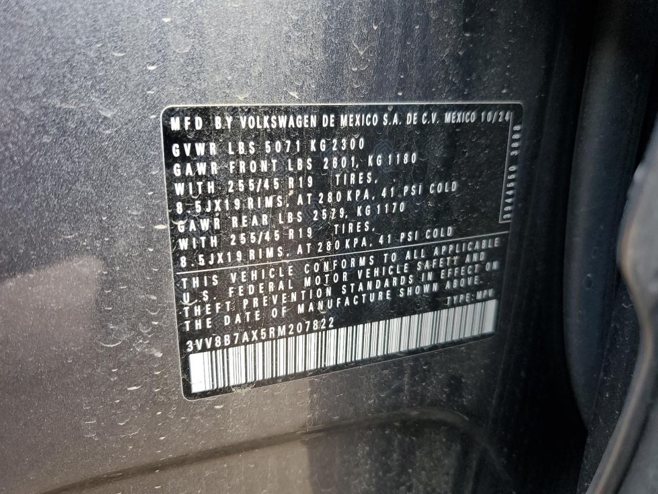 2024 Volkswagen Tiguan Se R-Line Black VIN: 3VV8B7AX5RM207822 Lot: 81220665