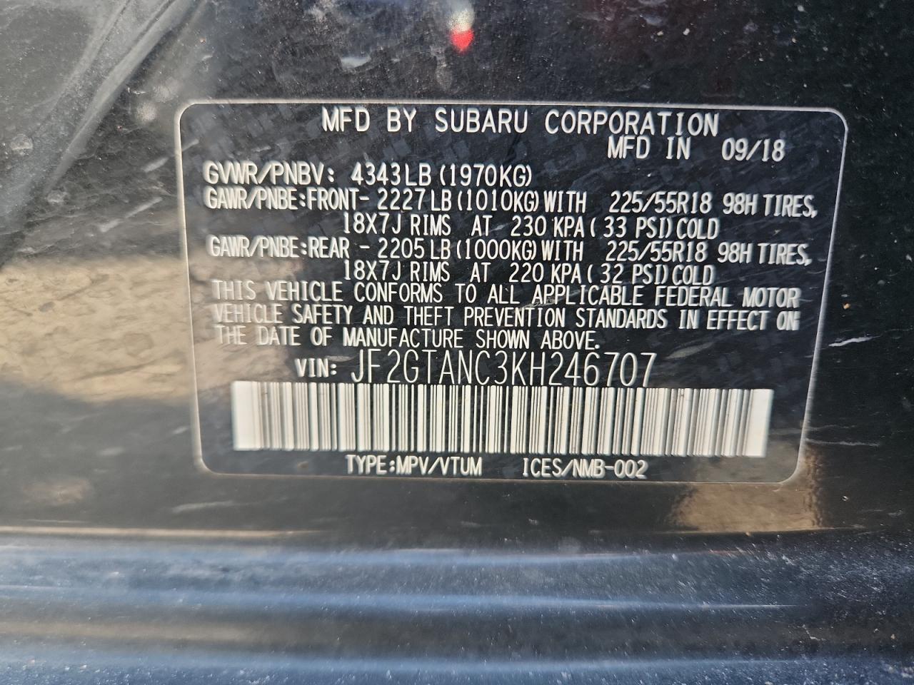 2019 Subaru Crosstrek Limited VIN: JF2GTANC3KH246707 Lot: 81067475