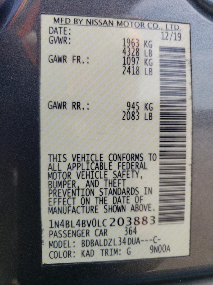 2020 Nissan Altima S VIN: 1N4BL4BV0LC203883 Lot: 81748985