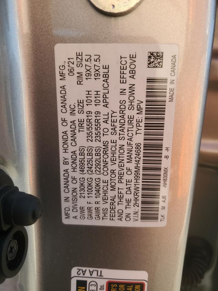 2021 Honda Cr-V Touring VIN: 2HKRW1H99MH424686 Lot: 80691755