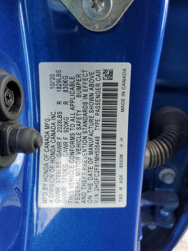 2021 Honda Civic Sport VIN: 2HGFC2F81MH506448 Lot: 84629915