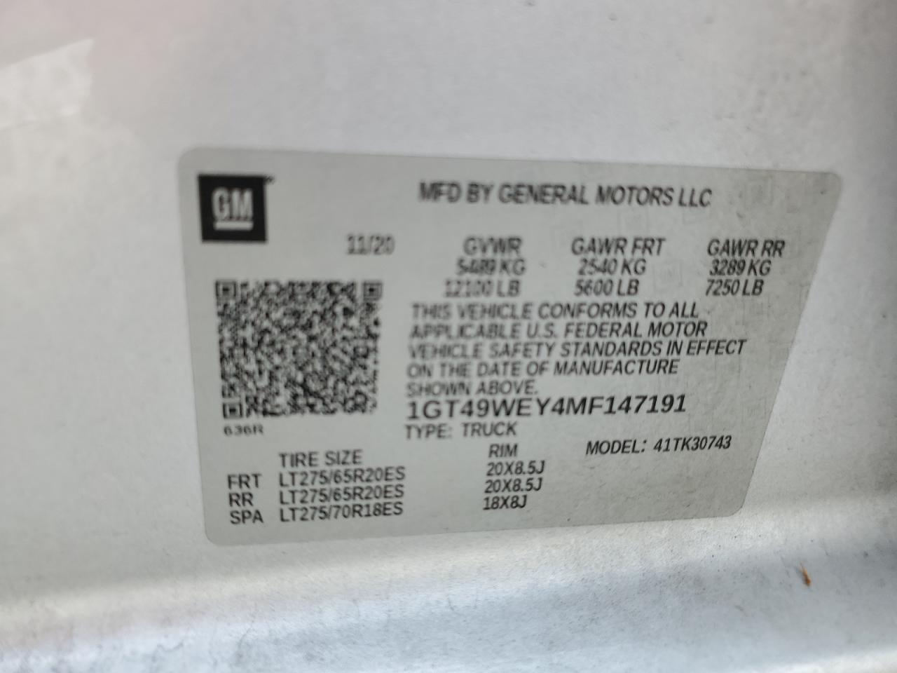 2021 GMC Sierra K3500 Denali VIN: 1GT49WEY4MF147191 Lot: 81912905