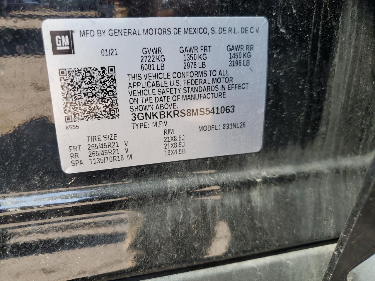 2021 Chevrolet Blazer Rs VIN: 3GNKBKRS8MS541063 Lot: 80851155