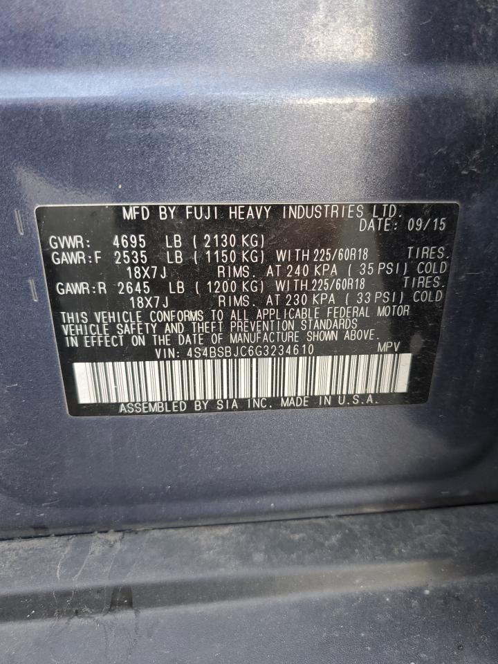 2016 Subaru Outback 2.5I Limited VIN: 4S4BSBJC6G3234610 Lot: 71460275