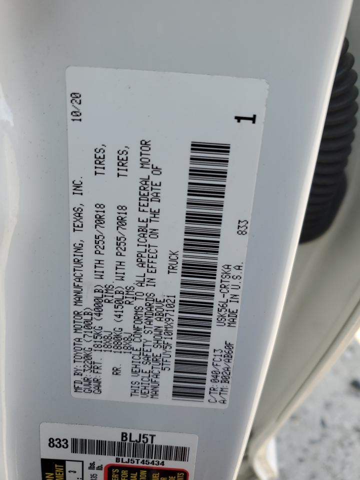 2021 Toyota Tundra Double Cab Sr VIN: 5TFUY5F10MX971021 Lot: 71666575