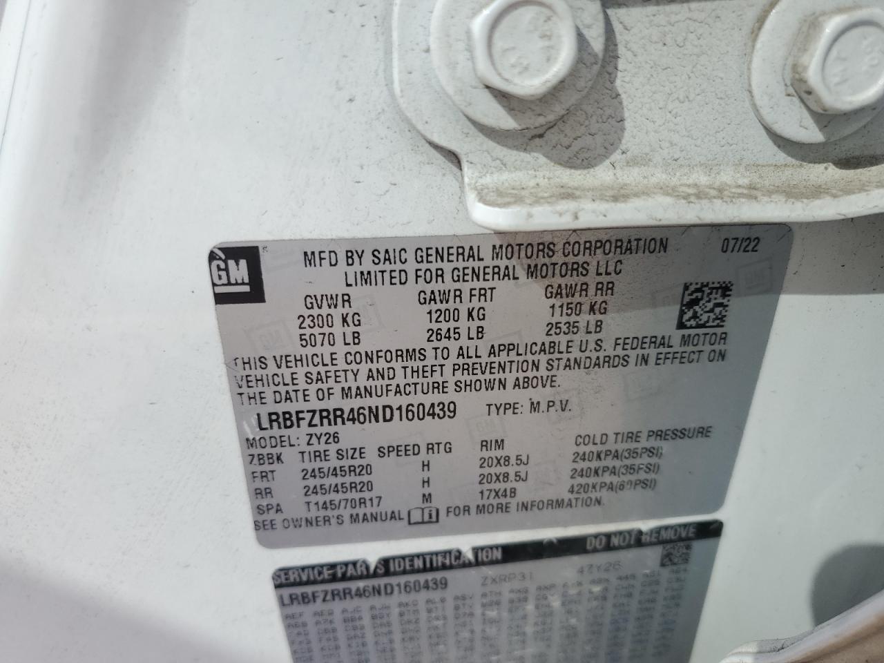 2022 Buick Envision Avenir VIN: LRBFZRR46ND160439 Lot: 84017615