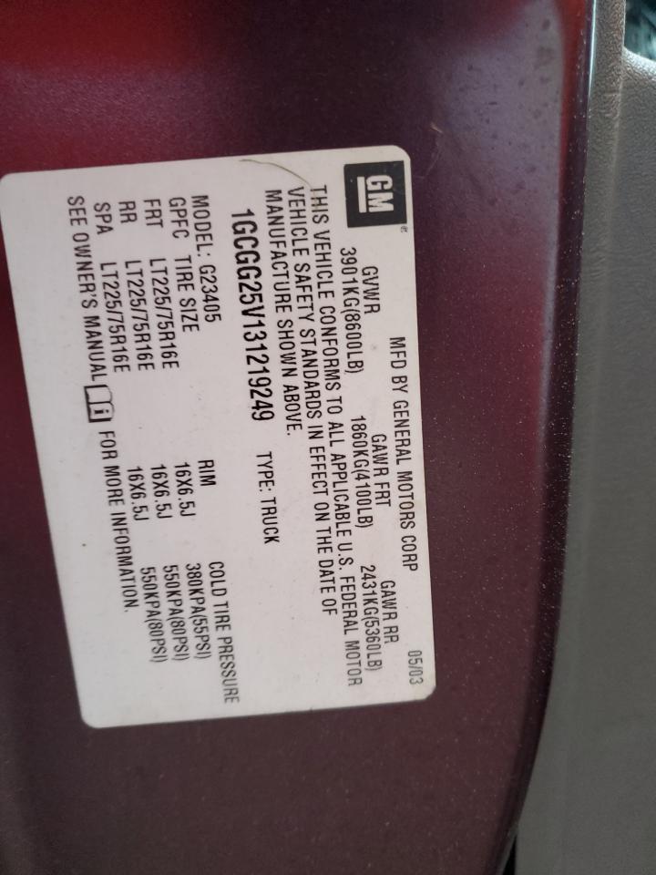 2003 Chevrolet Express G2500 VIN: 1GCGG25V131219249 Lot: 83762645