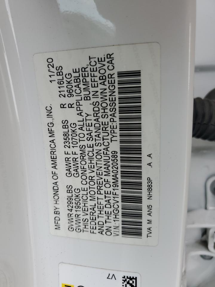 2021 Honda Accord Lx VIN: 1HGCV1F19MA020589 Lot: 81423245