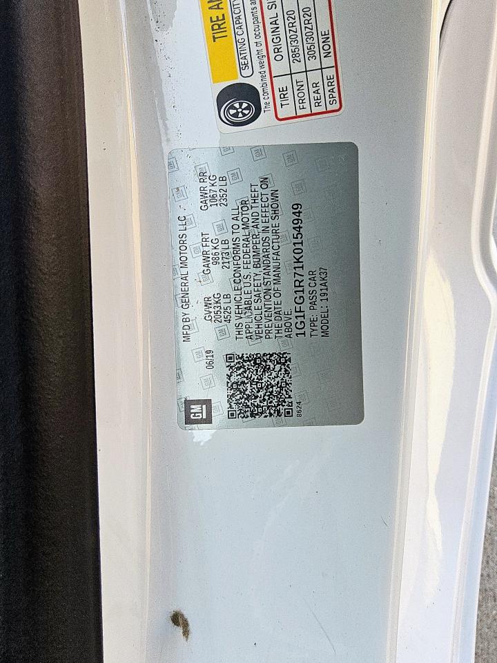 2019 Chevrolet Camaro Ss VIN: 1G1FG1R71K0154949 Lot: 70943235