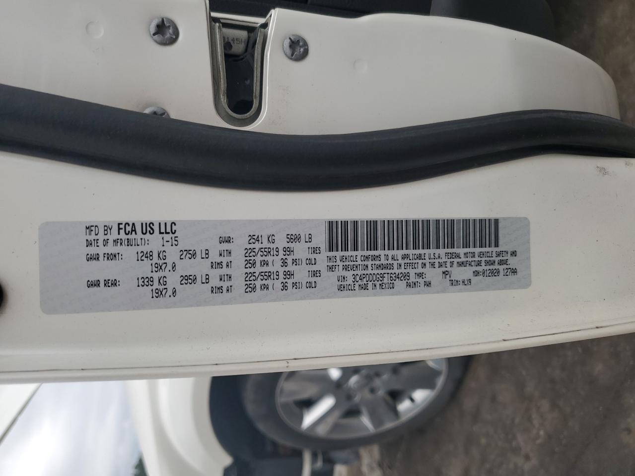 2015 Dodge Journey Limited VIN: 3C4PDDDG9FT634209 Lot: 81478625