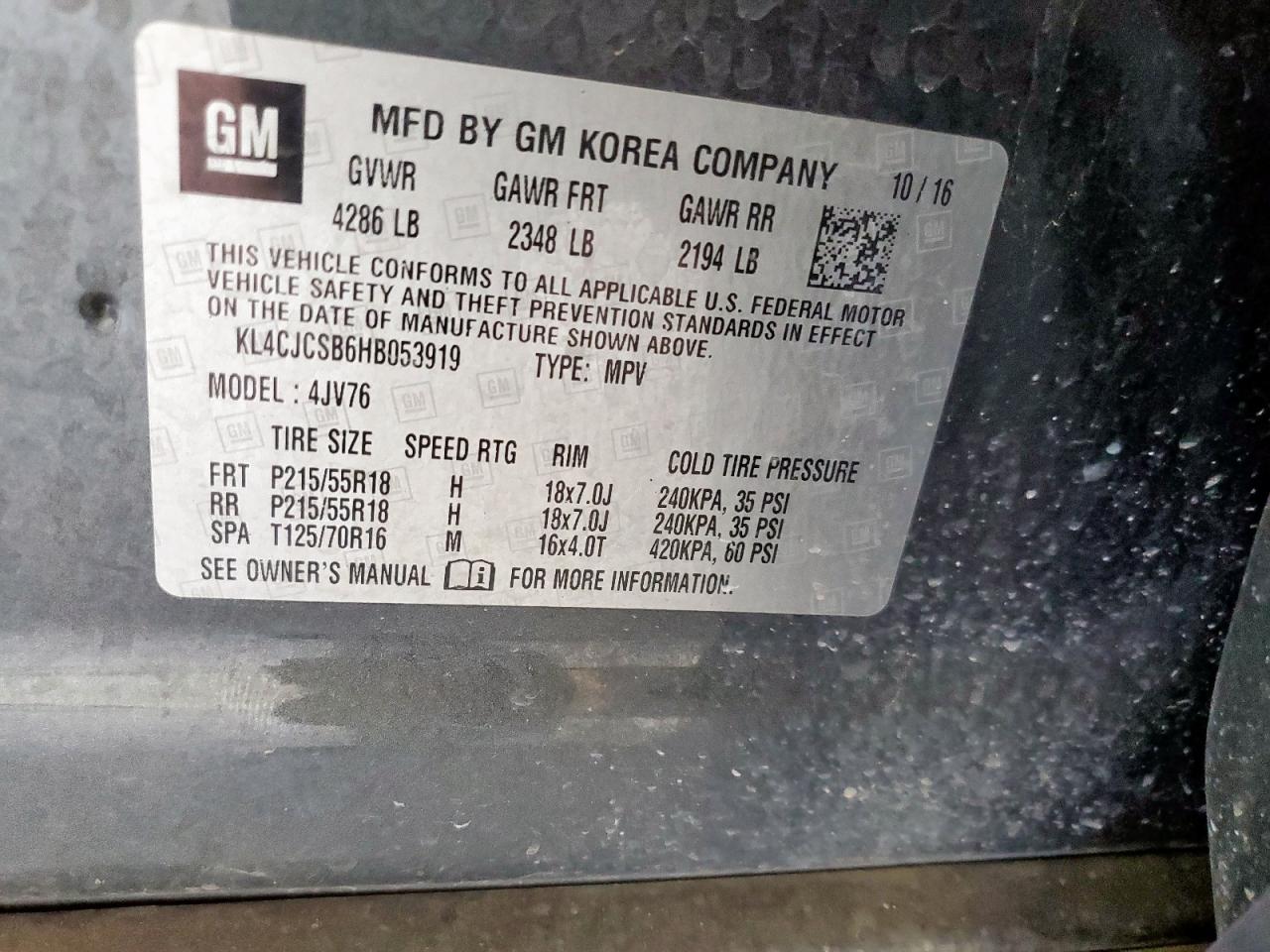 2017 Buick Encore Essence VIN: KL4CJCSB6HB053919 Lot: 80946035