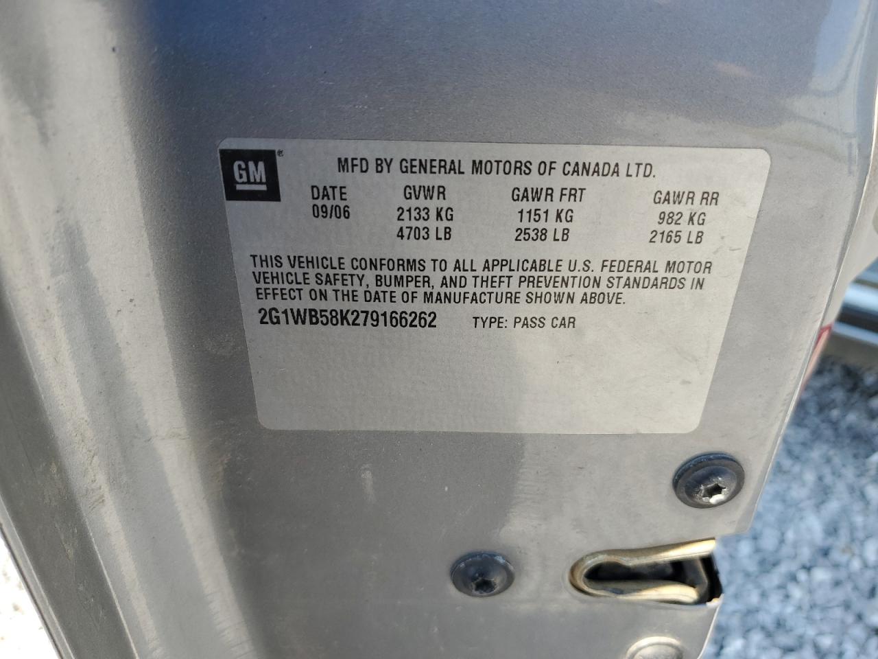 2007 Chevrolet Impala Ls VIN: 2G1WB58K279166262 Lot: 71620245