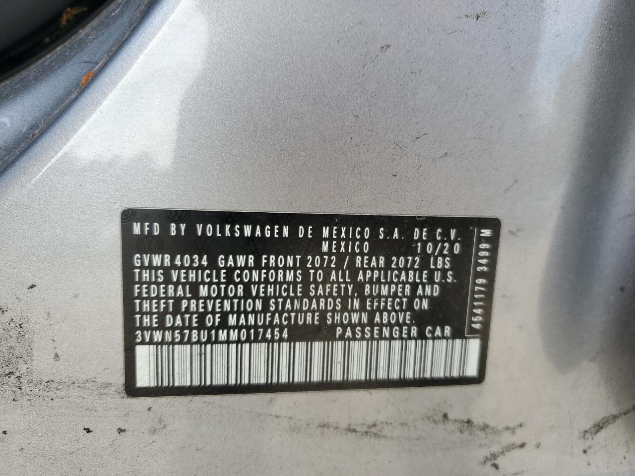 2021 Volkswagen Jetta S VIN: 3VWN57BU1MM017454 Lot: 83845905