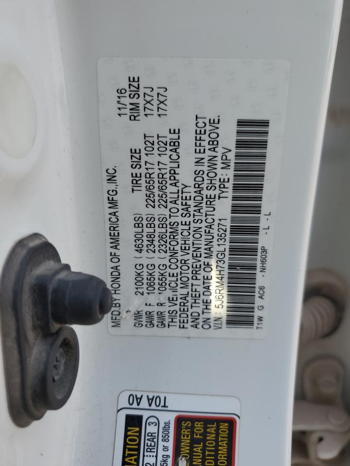 2016 Honda Cr-V Exl VIN: 5J6RM4H73GL135271 Lot: 71127905