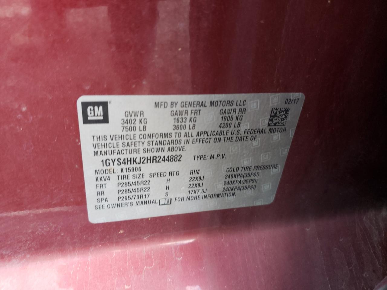 2017 Cadillac Escalade Esv Luxury VIN: 1GYS4HKJ2HR244882 Lot: 81774305