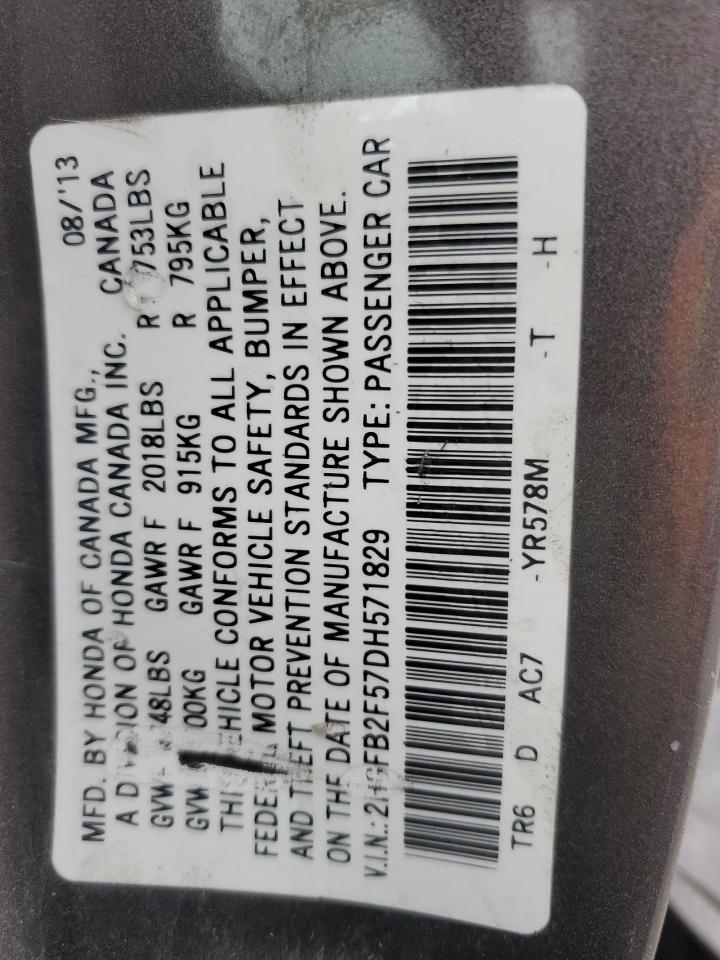 2013 Honda Civic Lx VIN: 2HGFB2F57DH571829 Lot: 84626225