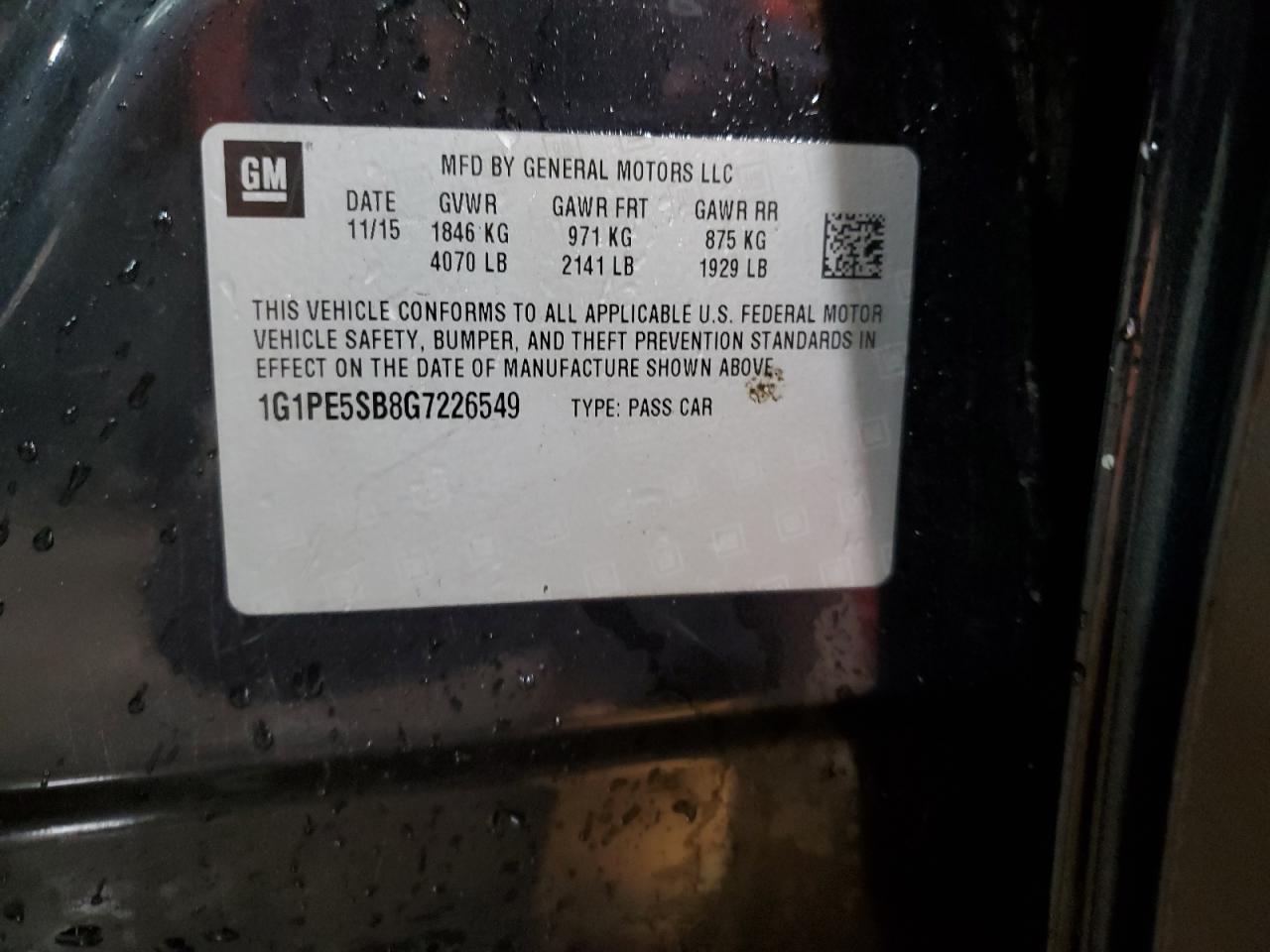 2016 Chevrolet Cruze Limited Lt VIN: 1G1PE5SB8G7226549 Lot: 83985495