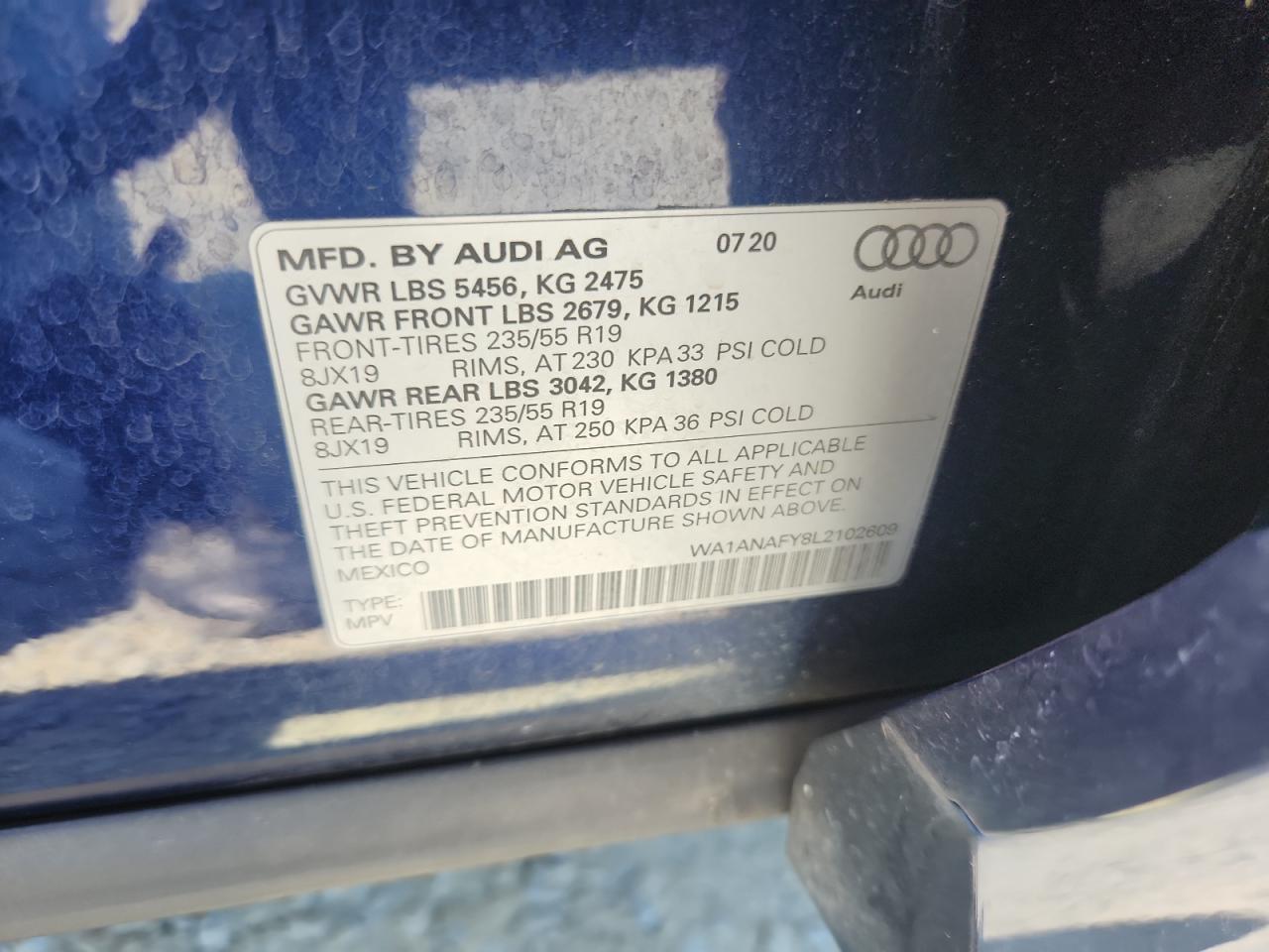 2020 Audi Q5 Premium VIN: WA1ANAFY8L2102609 Lot: 71508285