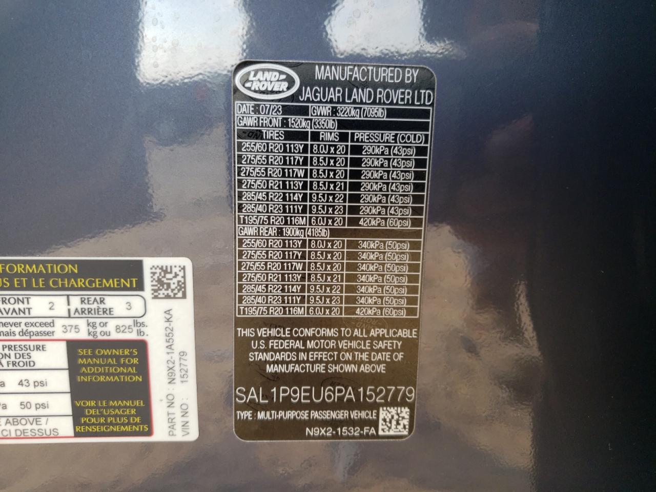 2023 Land Rover Range Rover Sport Dynamic Se VIN: SAL1P9EU6PA152779 Lot: 81703075