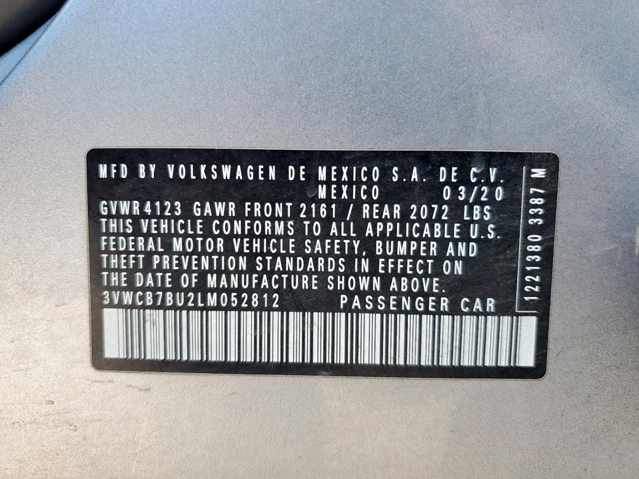 2020 Volkswagen Jetta S VIN: 3VWCB7BU2LM052812 Lot: 84886675