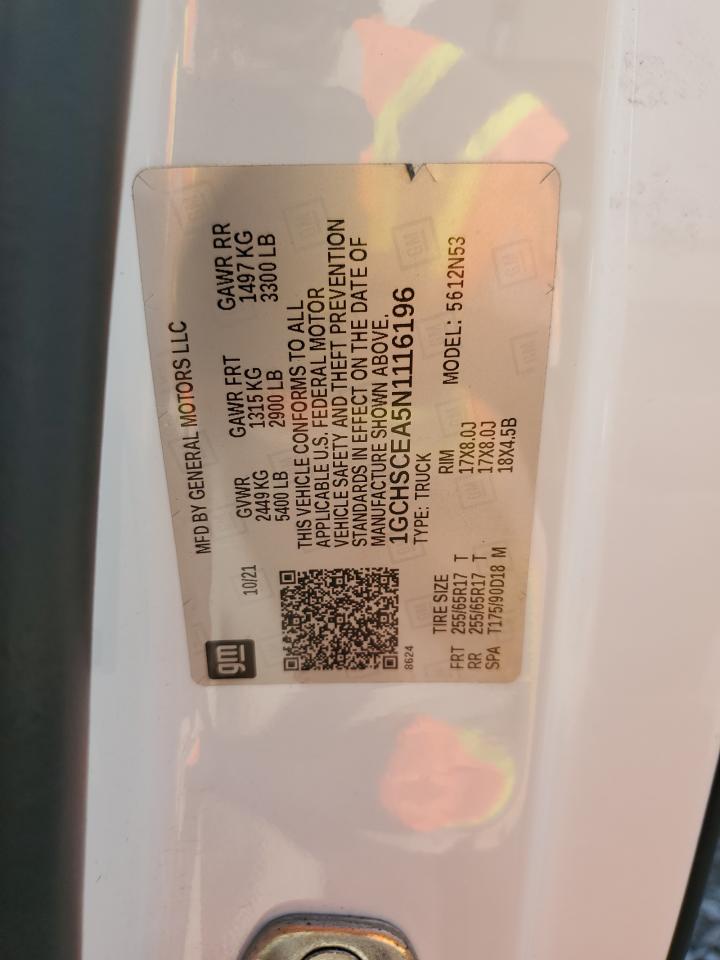 2022 Chevrolet Colorado Lt VIN: 1GCHSCEA5N1116196 Lot: 80889875