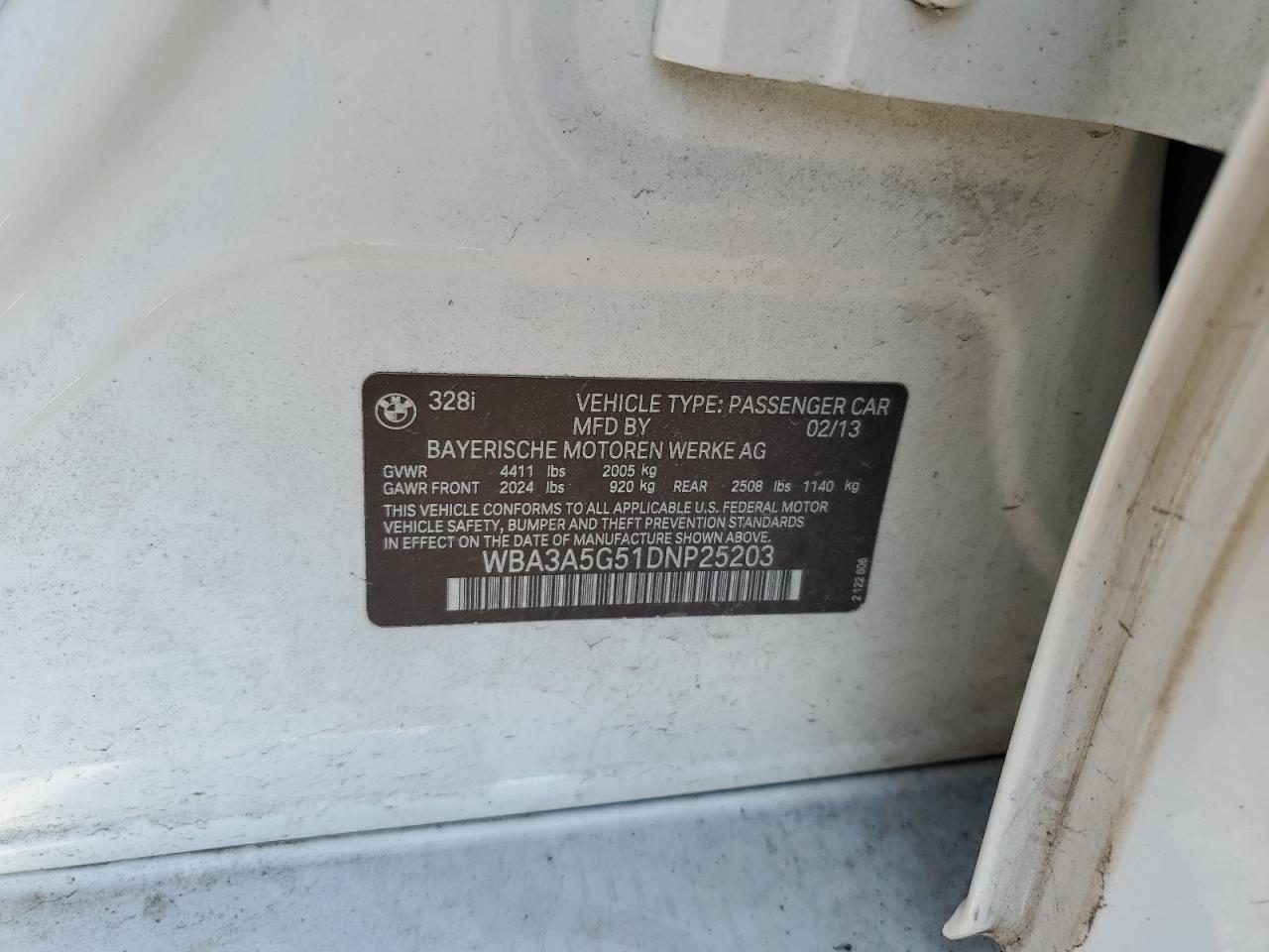 2013 BMW 328 I VIN: WBA3A5G51DNP25203 Lot: 81384275