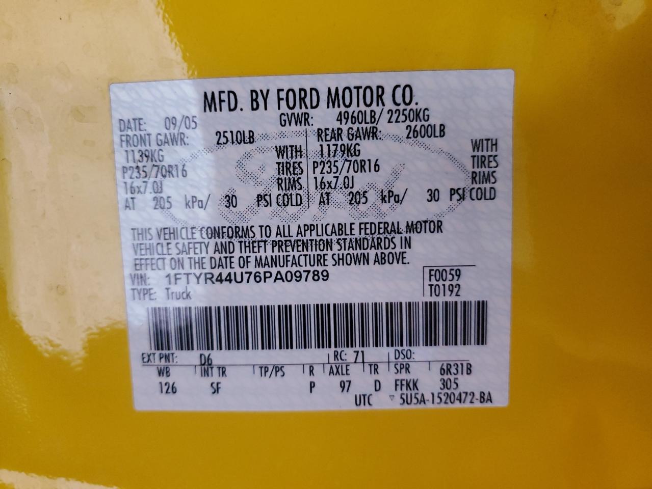 2006 Ford Ranger Super Cab VIN: 1FTYR44U76PA09789 Lot: 80903935