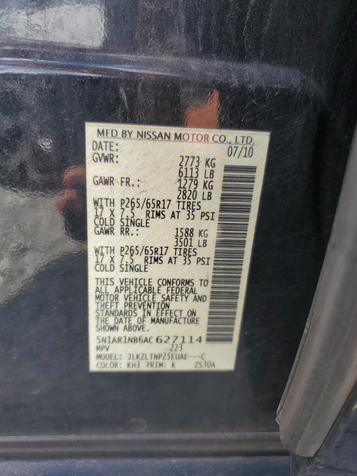 2010 Nissan Pathfinder S VIN: 5N1AR1NB6AC627114 Lot: 82112525