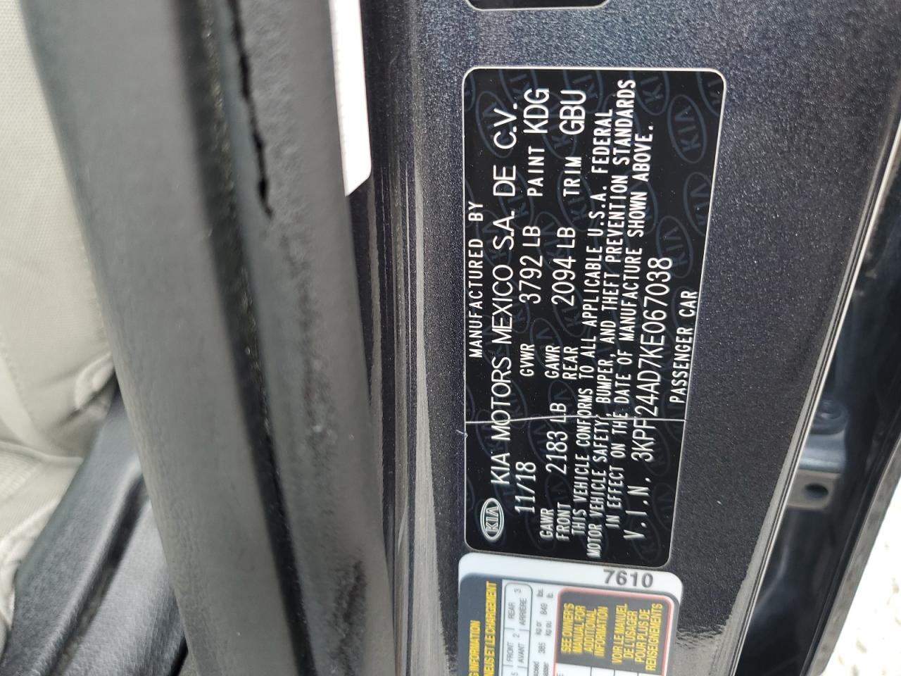 2019 Kia Forte Fe VIN: 3KPF24AD7KE067038 Lot: 80403645