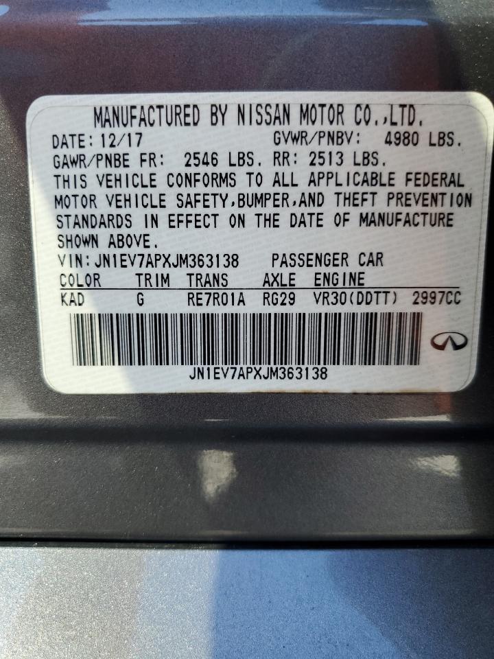 2018 Infiniti Q50 Luxe VIN: JN1EV7APXJM363138 Lot: 84450435