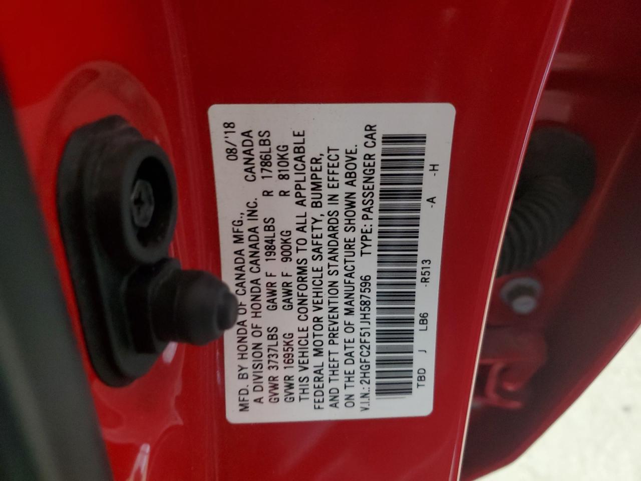 2018 Honda Civic Lx VIN: 2HGFC2F51JH587596 Lot: 80267235